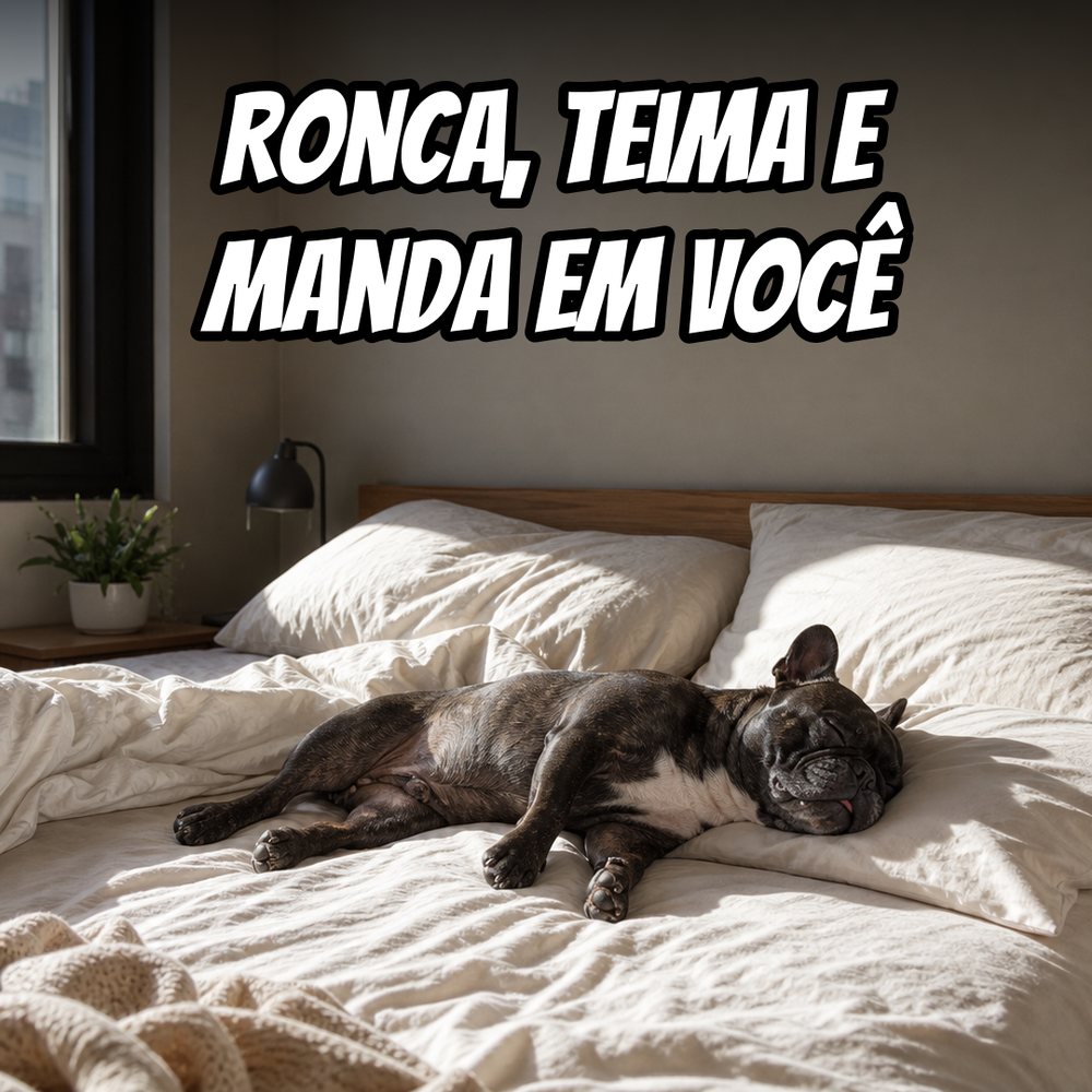 Approved render: the same headline over a brindle French bulldog sleeping on its side on a bed, eyes closed, compact body, four paws, soft gradient behind the text.
